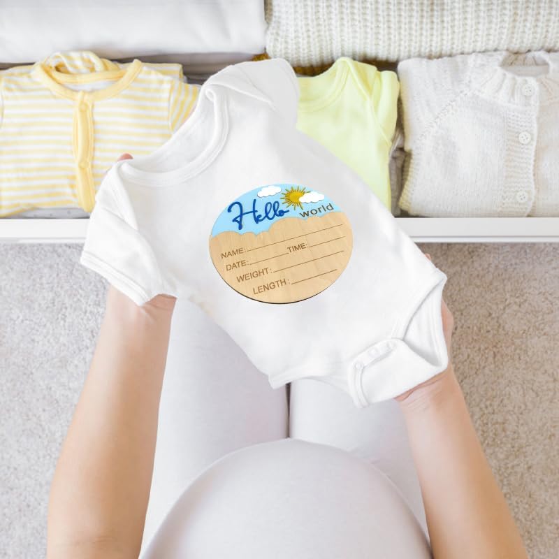 5.9 Inch Baby Announcement Sign Hello World Newborn Sign Newborn Baby Birth Announcement Sign Wooden Newborn