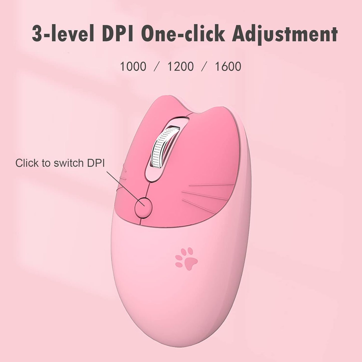Lomiluskr 2.4G Cute Cat Wireless Mouse, Lightweight Soundless Mice, Wireless Mice, Candy Colors, Kawaii Mouse for Girls
