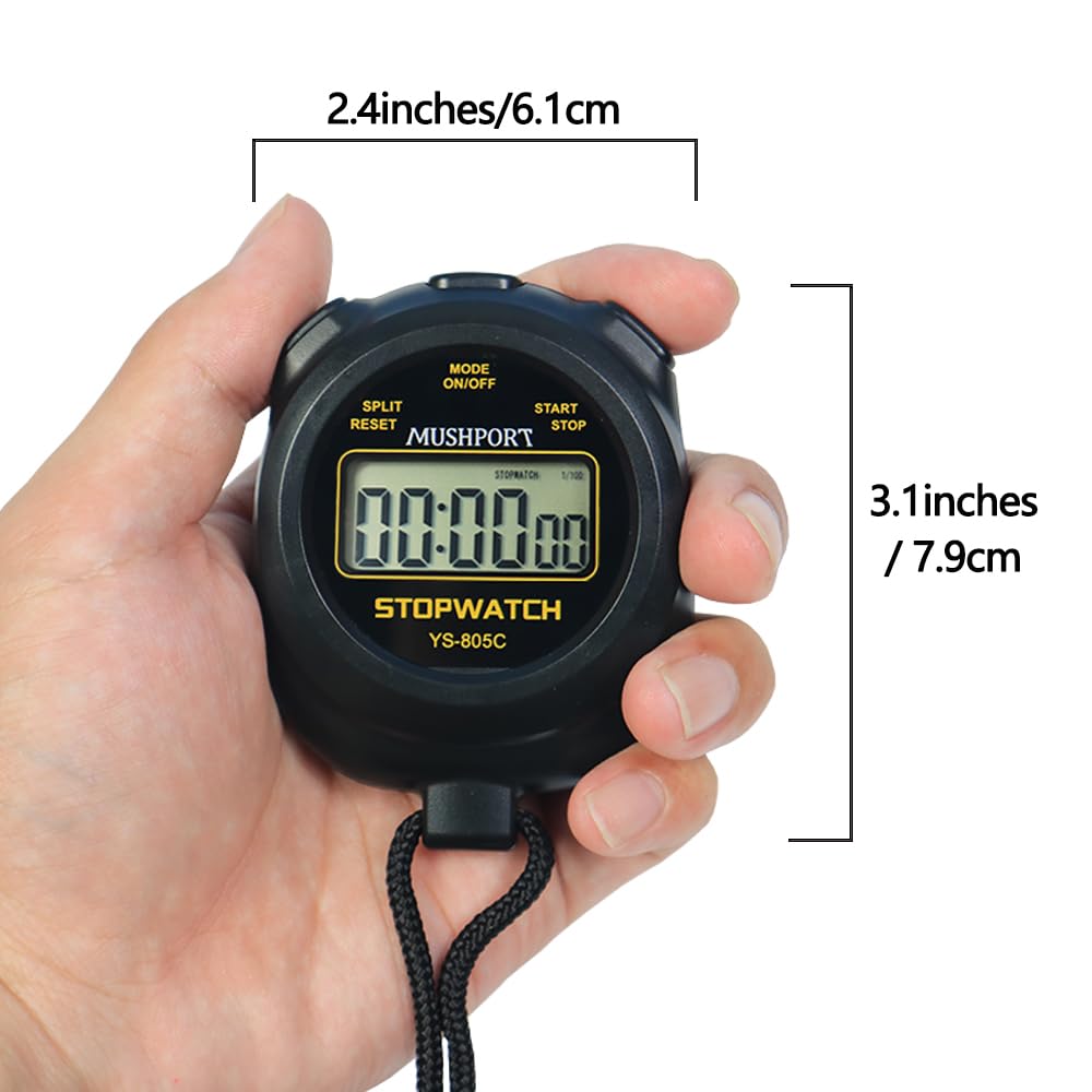 MUSHPORT 2 Pack Digital Stopwatch Sport Timer, ON/Off Countdown Large Display Simple Stop Watch for Sports Coaches PE-Teacher Referees, Black
