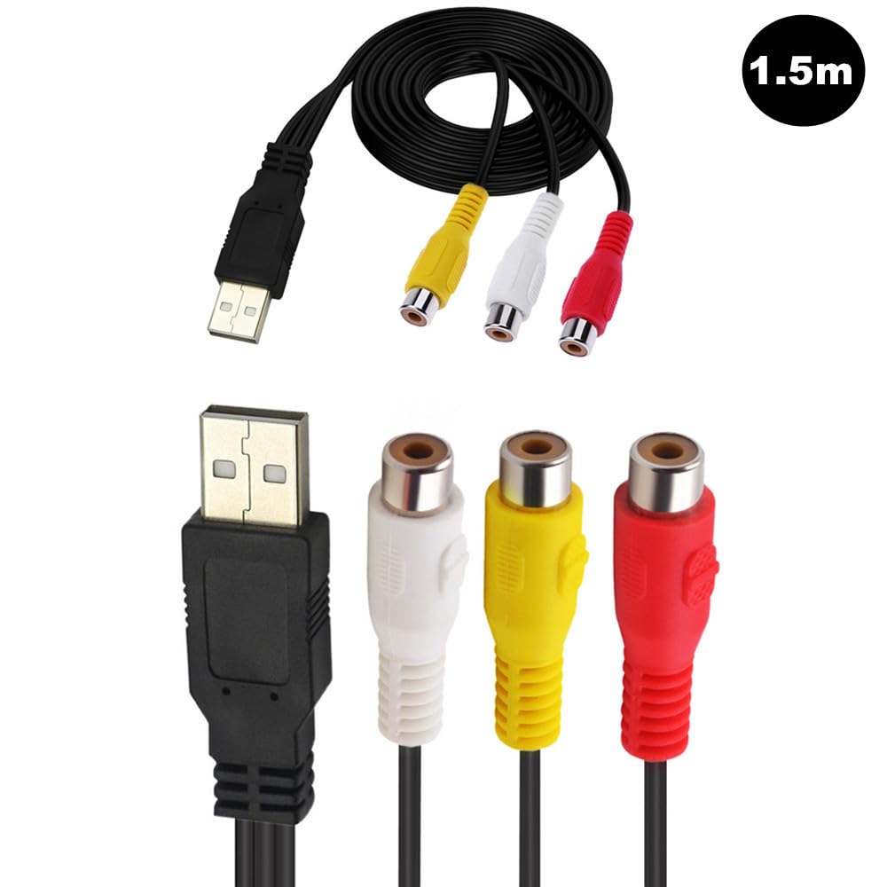 5FT, 2.0 3 USB to RCA Cable USB A Female to RCA Female Cord AV Composite Cable for DVDs, Digital Cameras, Camcorder