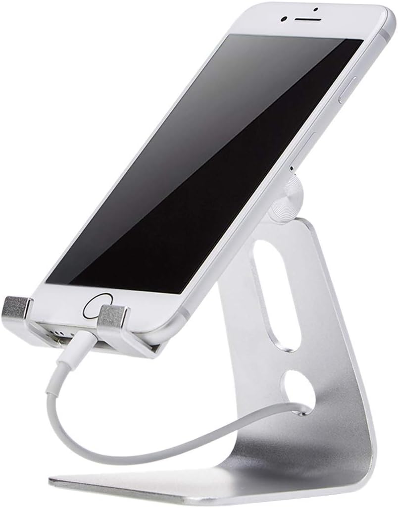Amazon Basics 3.15 2.87 3.74 inch, Adjustable Aluminum Phone Stand for Cell Phones, iPhone and Android, Desktop Phone