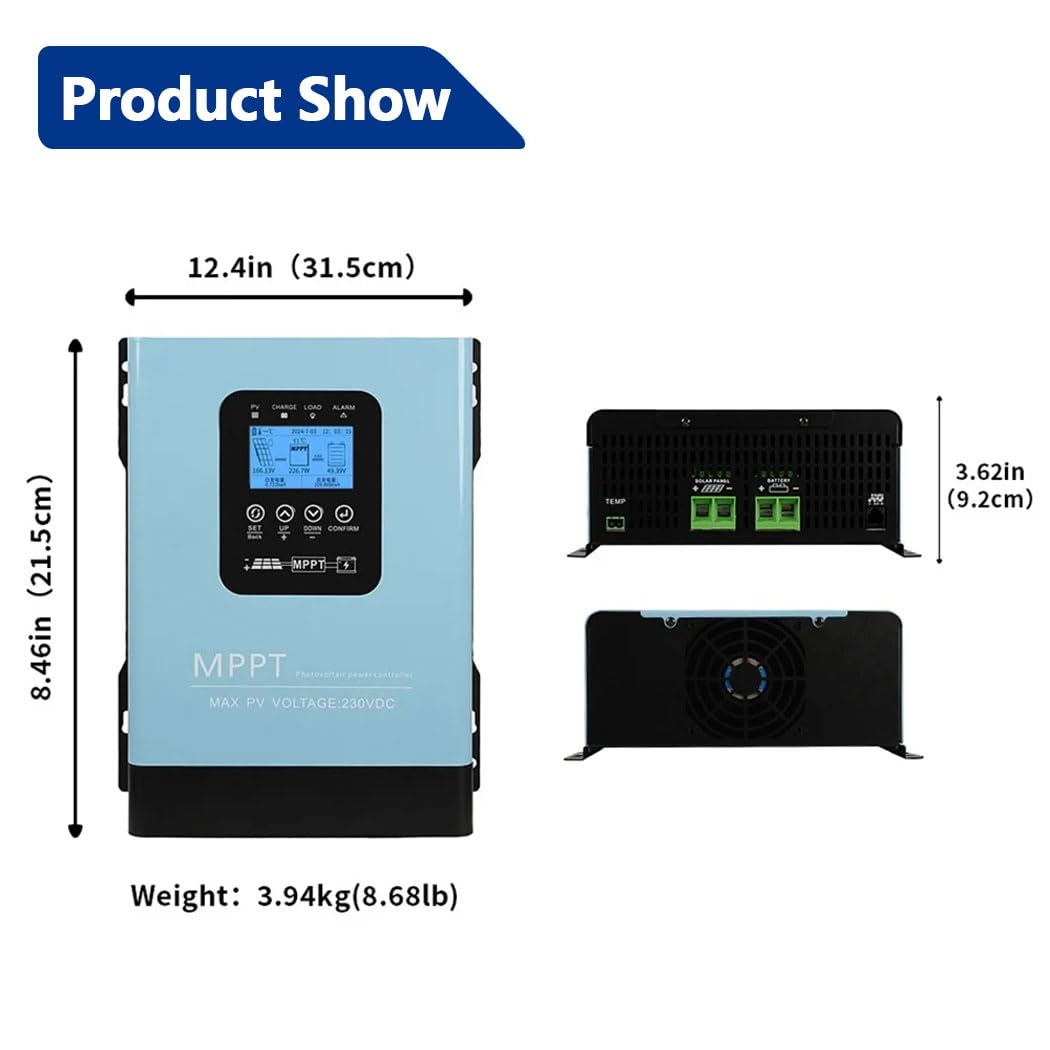 SOGTICPS 120A MPPT Solar Charge Controller,12V 24V 36V 48V 60V 72V 84V 96V Solar Battery Regulator PV Max 230V for Sealed Lead Acid Gel and Lithium Battery
