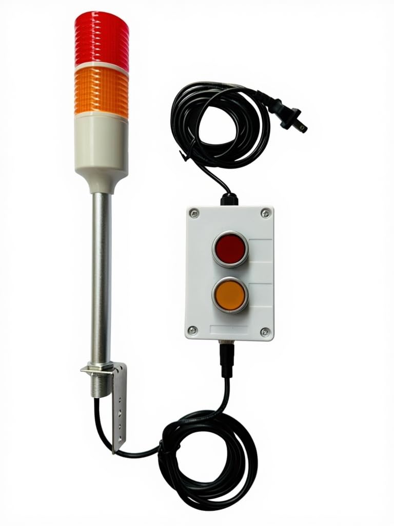 XUNDE LED Tower Lights 2 Stack Super Bright Red/Yellow Signal Lamp ON/Off Switch Industrial Adapter Andon Light Extension Cord，US Plug