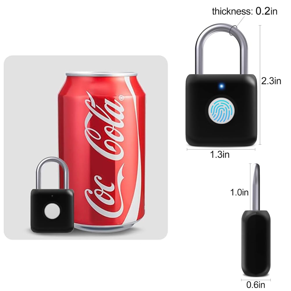 Fingerprint Padlock eLinkSmart Gym Locker Lock for Boys with Phone App iOS Watch Metal Keyless Combination Locks for School Sports Locker Toolbox Hasp Storage Obsidian Black