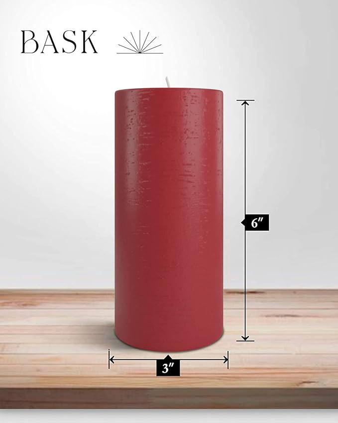Mottled Pillar Candles by Bask - Set of 6-3" x 6" Dripless Unscented Holiday Candles in Cranberry for Home Decor, Relaxation & All Occasions