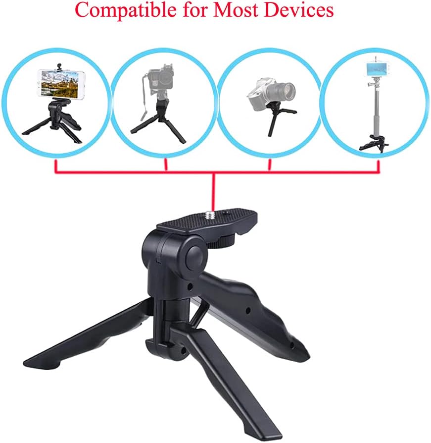 Walway 1/4" Foldable Mini Table Tripod Stand Hand Grip with Screw Compatible with Gopro/Smartphones/Compact Cameras