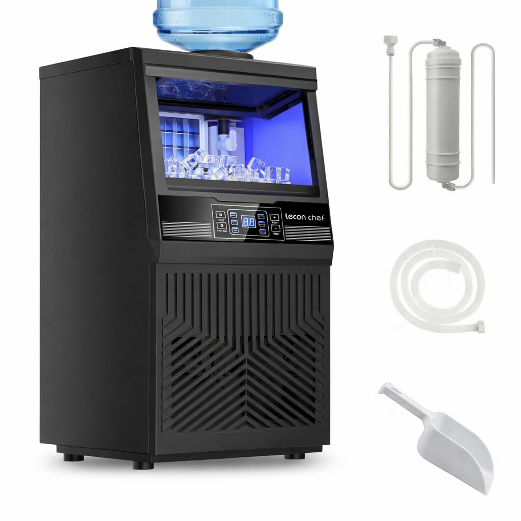 Lecon Chef Freestanding Commercial Ice Maker Machine 80Lbs/24H & Dual Water Inlet, 36 Ice Cubes/Cycle, Adjustable Ice Thickness, Self-Cleaning, 20Lbs Storage Bin for Restaurant, Office