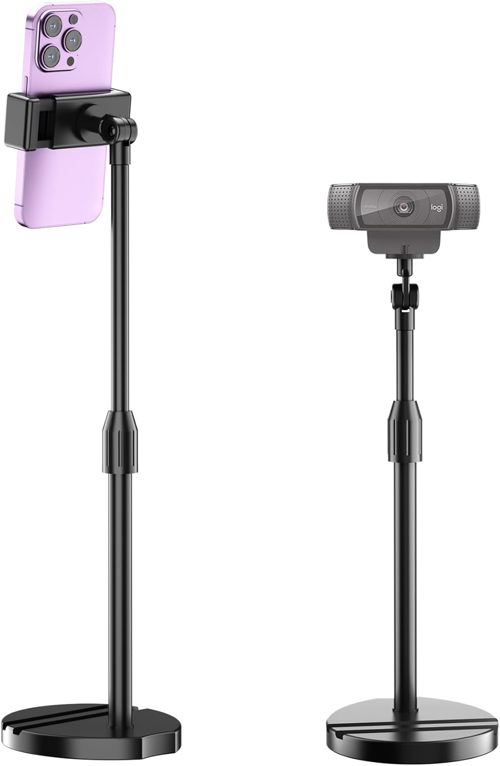 LenTok C922 C930e C920S C920 C615 C960 C920x 4K, 1/4'' Telescopic Webcam Tripod Stand for Desk with Phone Holder