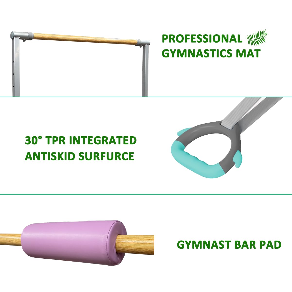 kechery Foldable & Moveable Gymnastics Horizontal Bar with Rings,3’to 5’Adjustable Height Expandable Junior Kip Bar for Home,Indoor Gym Equipment for Kids (Foldable Teal with Rings)