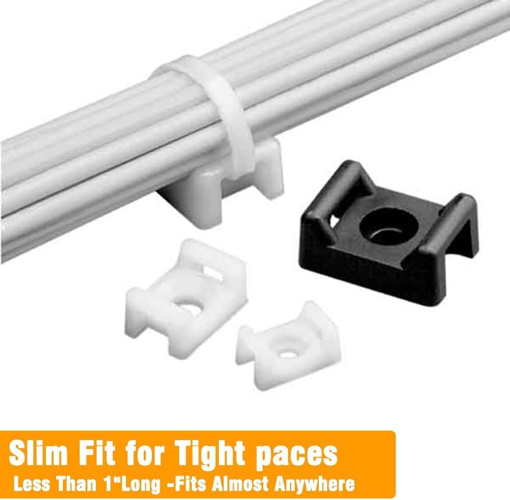 XVTHOAKU Kit-50 50 8" 50 Black Cable Zip Tie Mounts Pcs Cable Zip Tie Saddle Type Mounts Base with Pcs Cable Ties