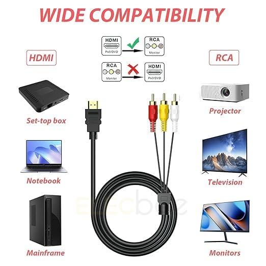 3 1.5M/5ft, 1080P HDMI to RCA AV Cable, HDMI Male to RCA AV Video Audio Cable Connectors Video Audio Adapter