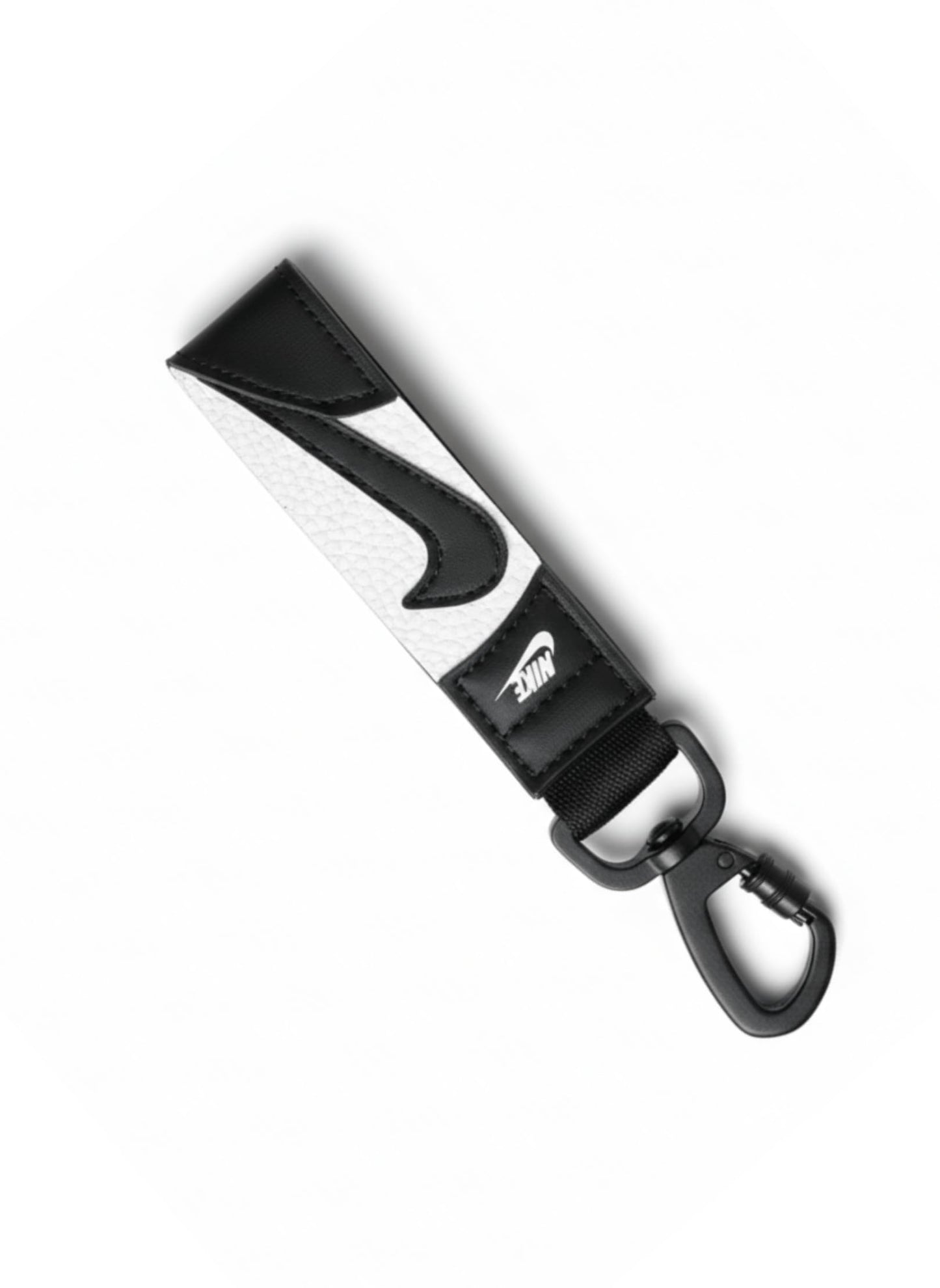 Nike Swoosh Key Holder - Durable Carabiner-Style Clip, Keychain with Iconic Branding (Black/White, One Size)