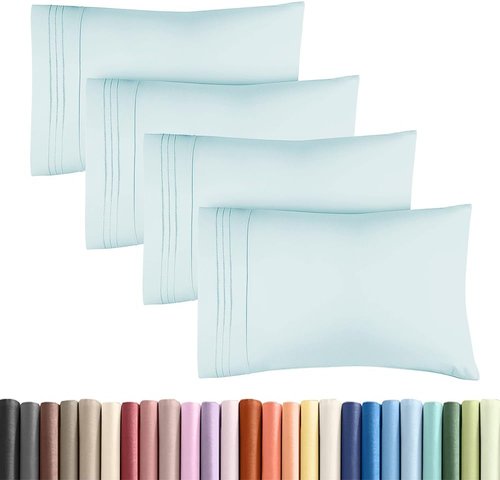 King Standard Pillow Cases by King - Soft Hotel Quality Covers | Comfy Bedding in Ice Blue - Set of 4