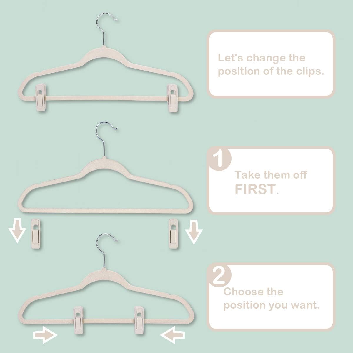 Trgowaul Velvet Hangers - Durable Clips for Thin Pants | 20-Pack in Beige