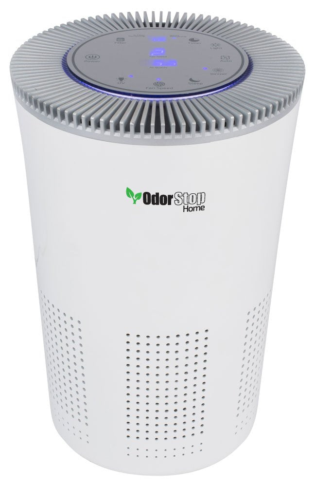 OdorStop HEPA Air Purifier with H13 HEPA Filter, UV Light, Active Carbon, Multi-Speed, Sleep Mode and Timer (Bright White)