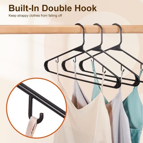 HOUSE DAY Black Plastic Hangers - 60 Pack Non-Slip Durable Coat Hangers | Lightweight Closet Organizer