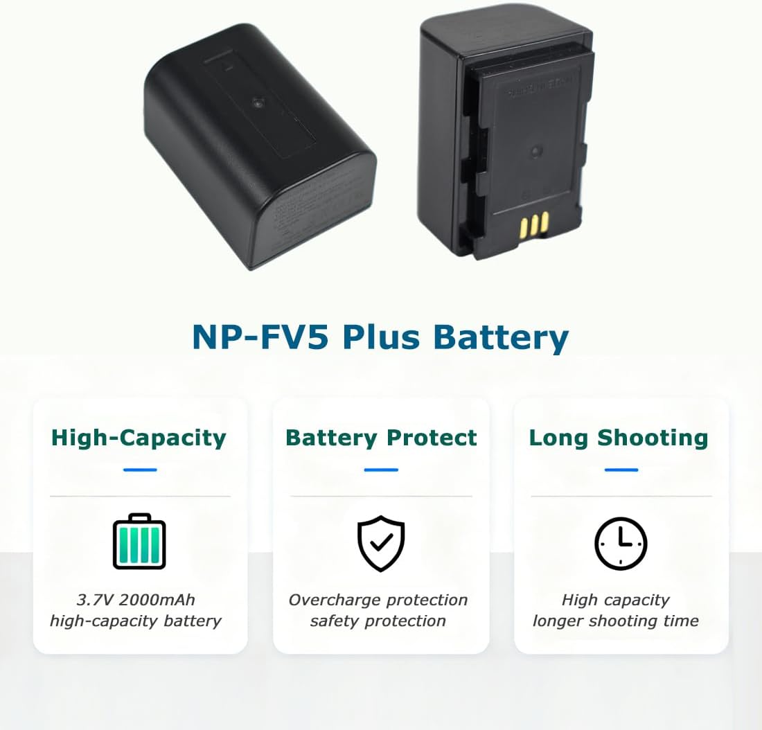 KOQINVIZ NP-FV5 NP-FV5 3.7V 2000mAh Plus Battery Charger + Rechargeable Lithium Battery - Video Camera Camcorder