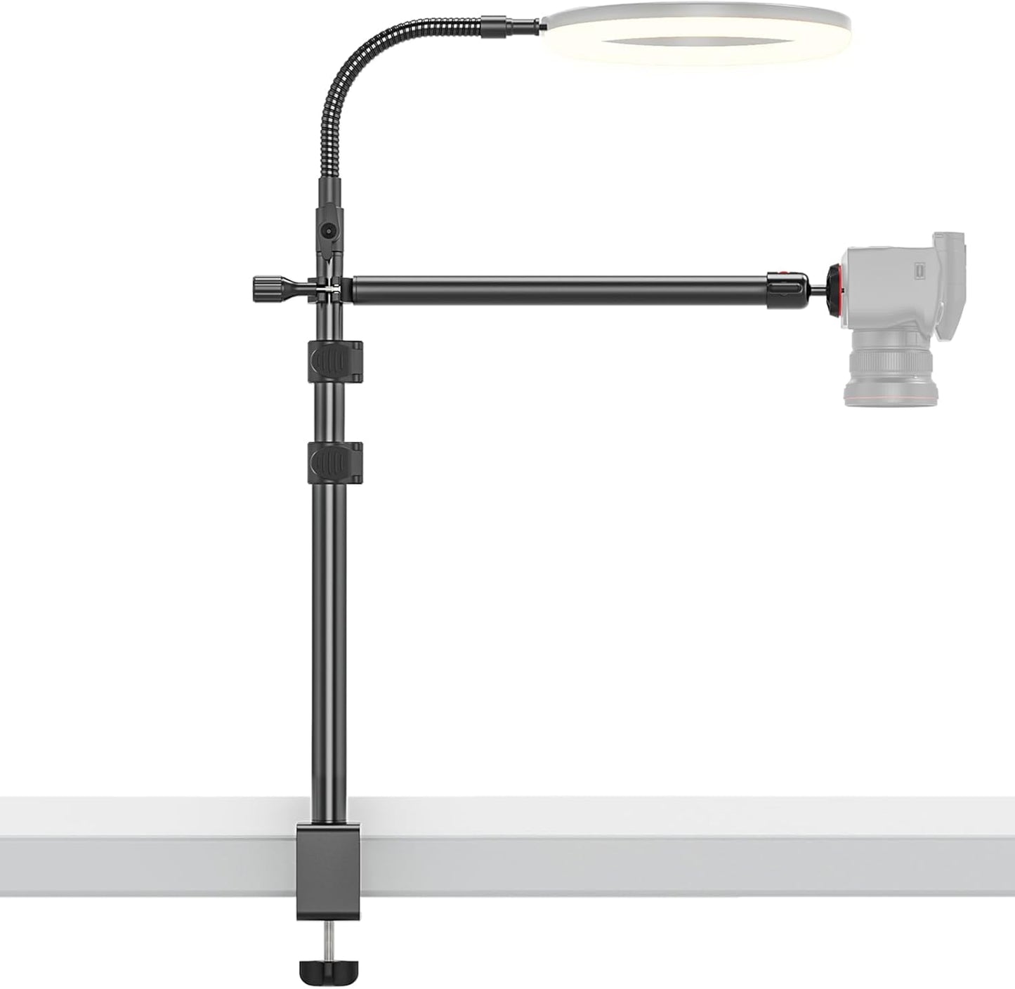 13.4-31.9" 1/4" 3-Section Overhead Camera Mount Desk Stand, Height Articulating Top Down Camera Mount with C-Clamp
