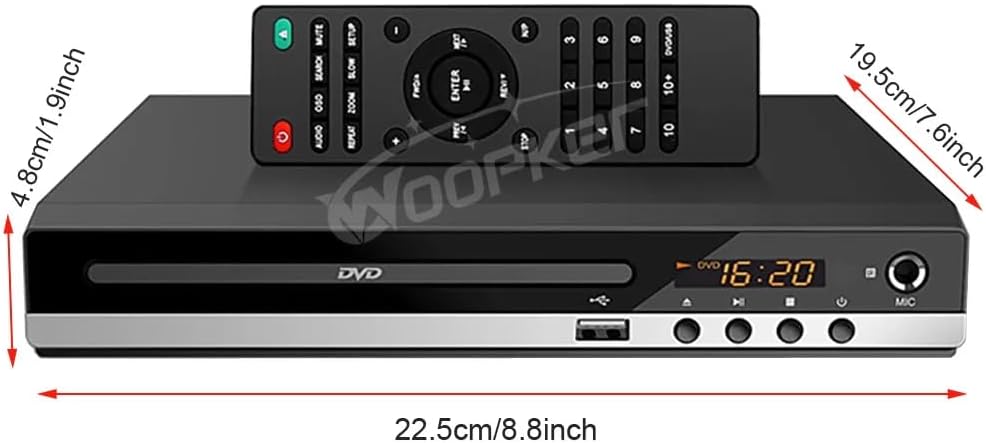 X W EI UNION 128G Home DVD Player TV CD Player Compact DVD Player Supports NTSC/PAL System with RCA Stable Outputs/USB