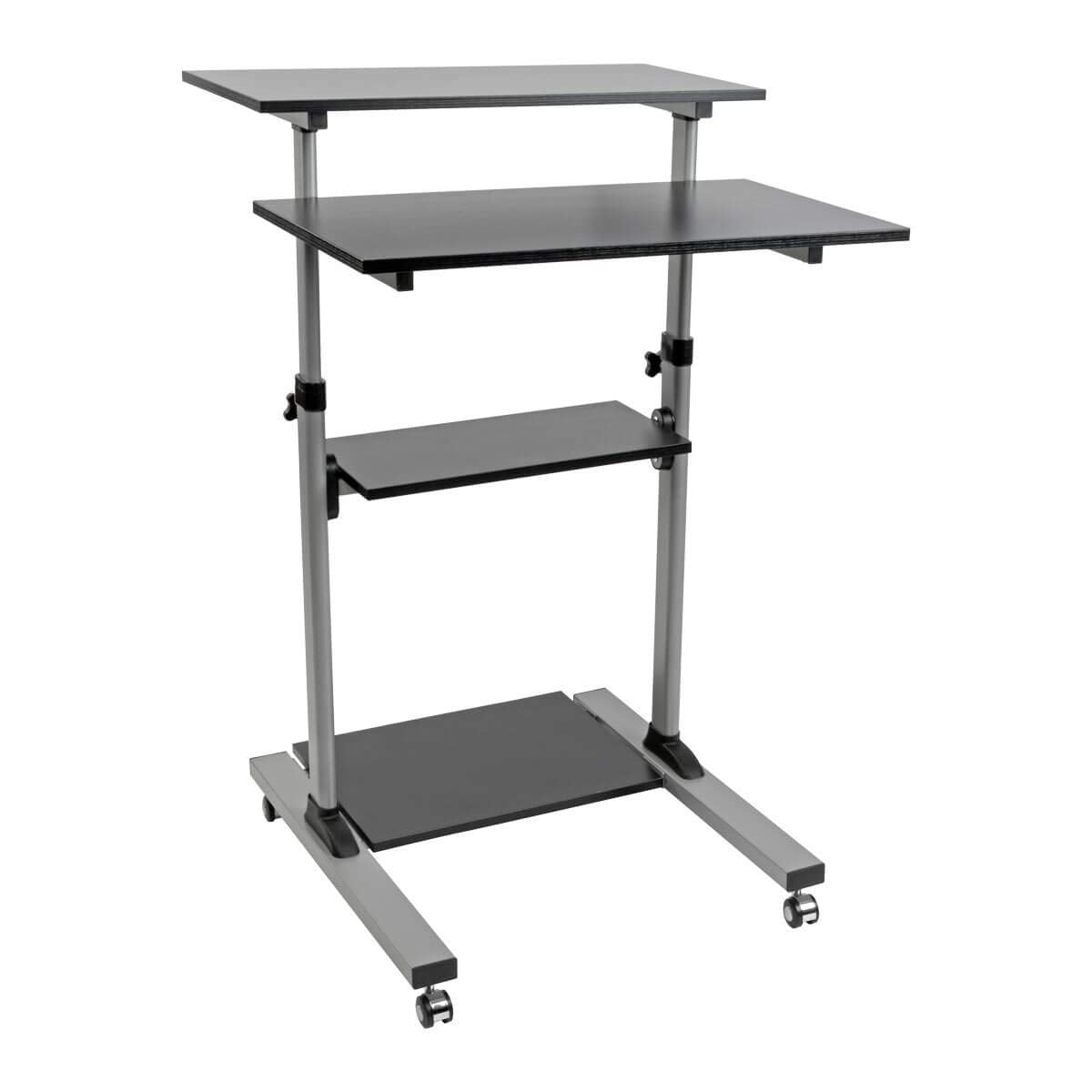 TRIPP LITE Mobile Sit Stand Desk, Height Adjustable Small Rolling Laptop Cart Workstation Workspace, 4 Shelf Storage, Home Office & School, 5-Year Warranty (WWSSRC)