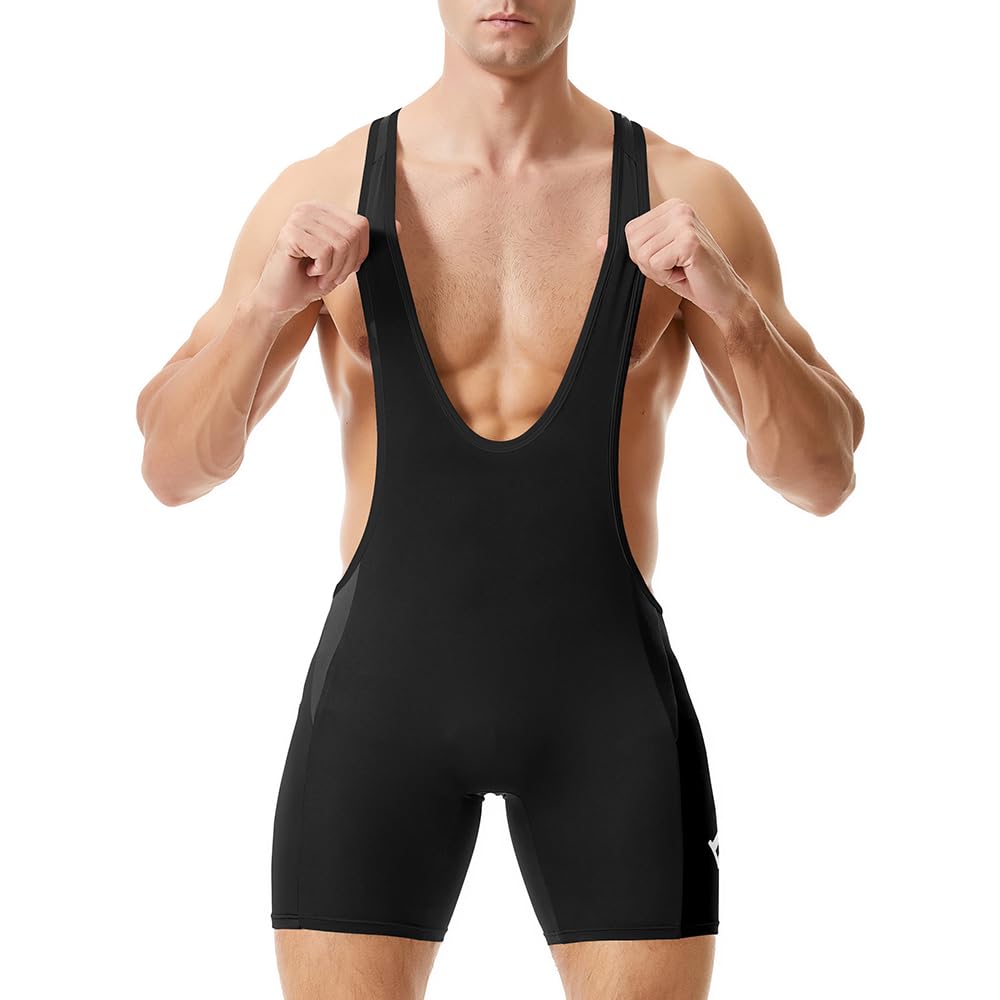 LORSPORTCH Men's wrestling Powerlifting Singlet Standard Active Sleeveless Bodysuit Uniform Leotard Jumpsuits Singlet Black Blue Red M