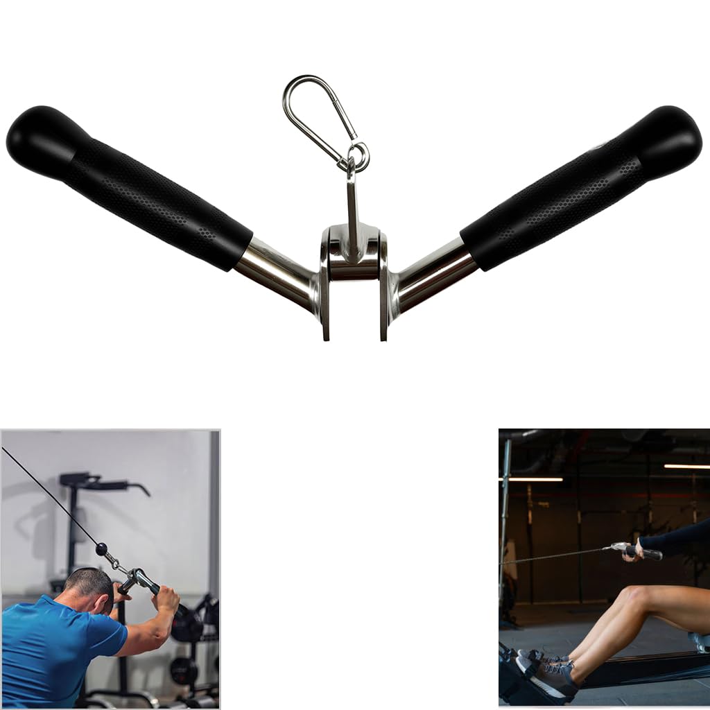 qibylift Barbell Multi-Exerciser Cable Attachment For Cable Machines, Lat Pull Down Bar Cable Machine Attachments, Tricep Press Down Bar, Revolving Straight Curl Pulldown Bar with Rotating & Rubber Handle Grips (V Bar)