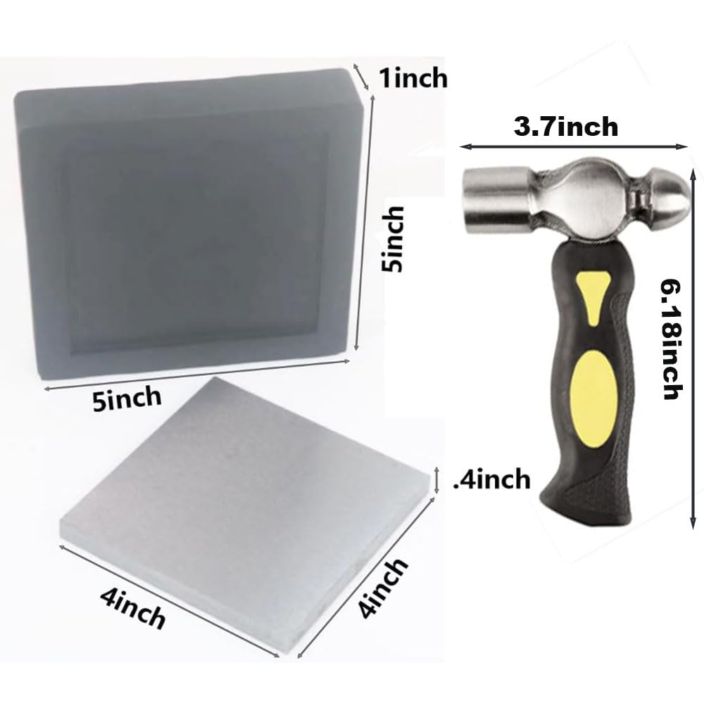 Steel Bench Block with 4”Tough Rubber Block – Metal Stamping Hammer, Metal Bench Block - Jewelry Making, Metal Stamping, Work Surface Tool (Steel & Rubber Block)