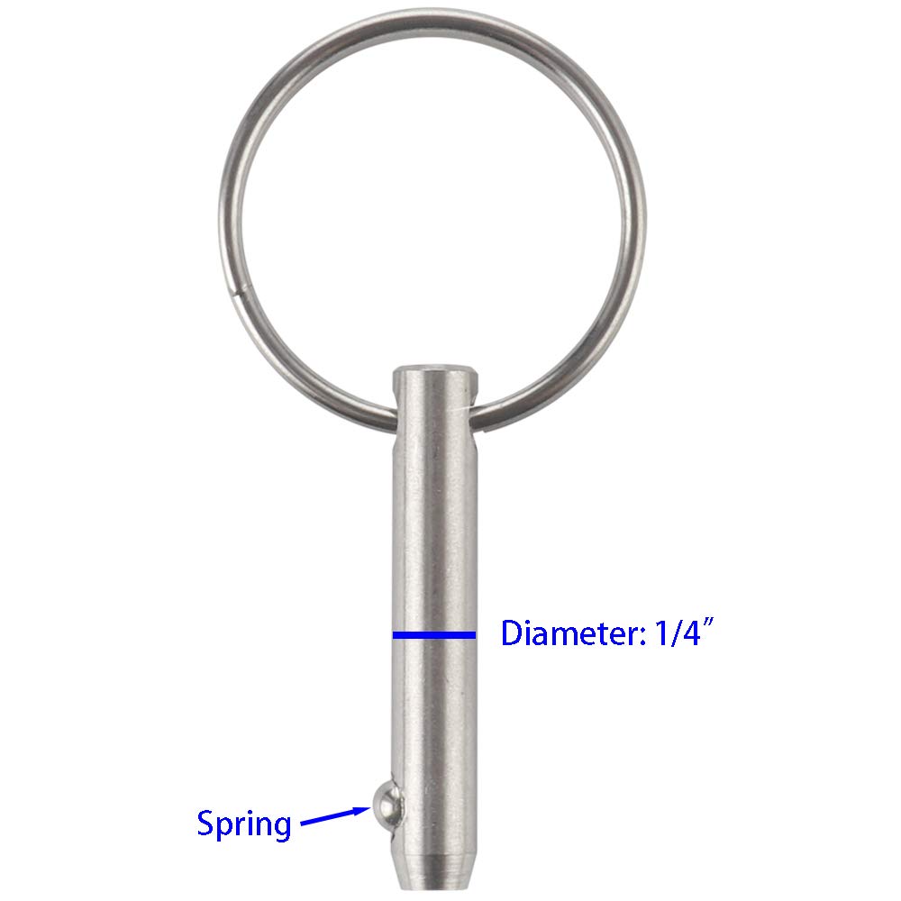 VTurboWay 4 Pcs Quick Release Pin 1/4" Diameter, Usable Length 1", Full 316 Stainless Steel, Bimini Top Pin, Marine Hardware, All Parts are Made of 316 Stainless Steel