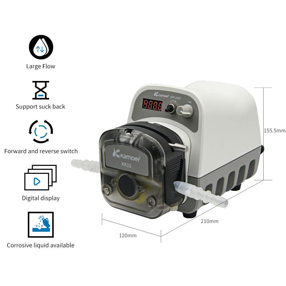 Kamoer DIP1500 Peristaltic Pump 24V 1500ml/min High Flow Intelligent Variable Speed 0.1-400rpm Liquid Dosing Pump 3 Rotors LED Screen RS485 7.9mm x 11.1mm (IDxOD)