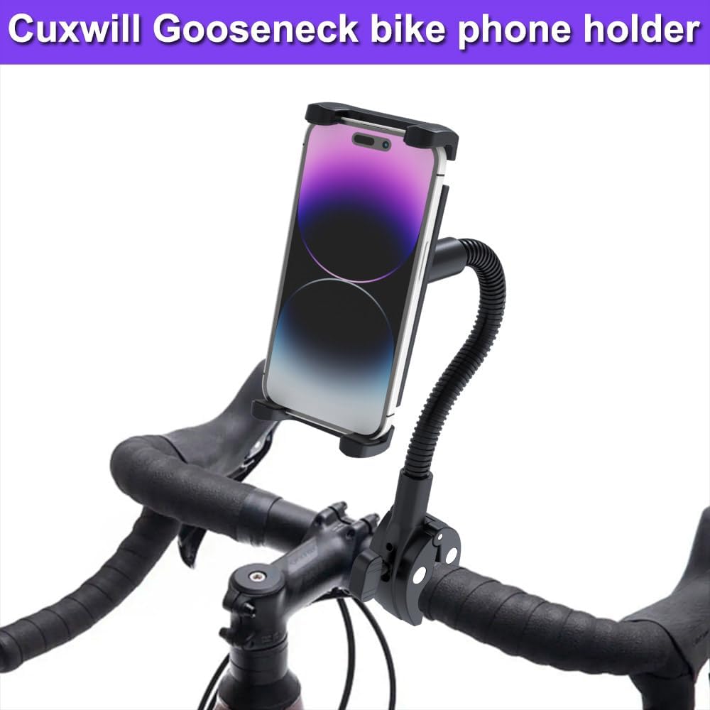 Cuxwill 4-13" Tablet Holder Bike Mount Fit iPad Phone for Peloton Treadmill, Upgrade Goosencek Clamp Mount for Spin