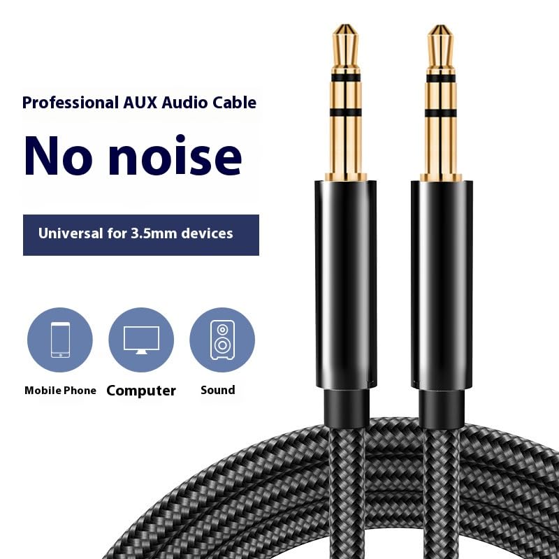 Generic 3.5mm 10 Black Stereo Nylon Braided Auxiliary Cable, feet Long, Compatible with: car Audio Systems