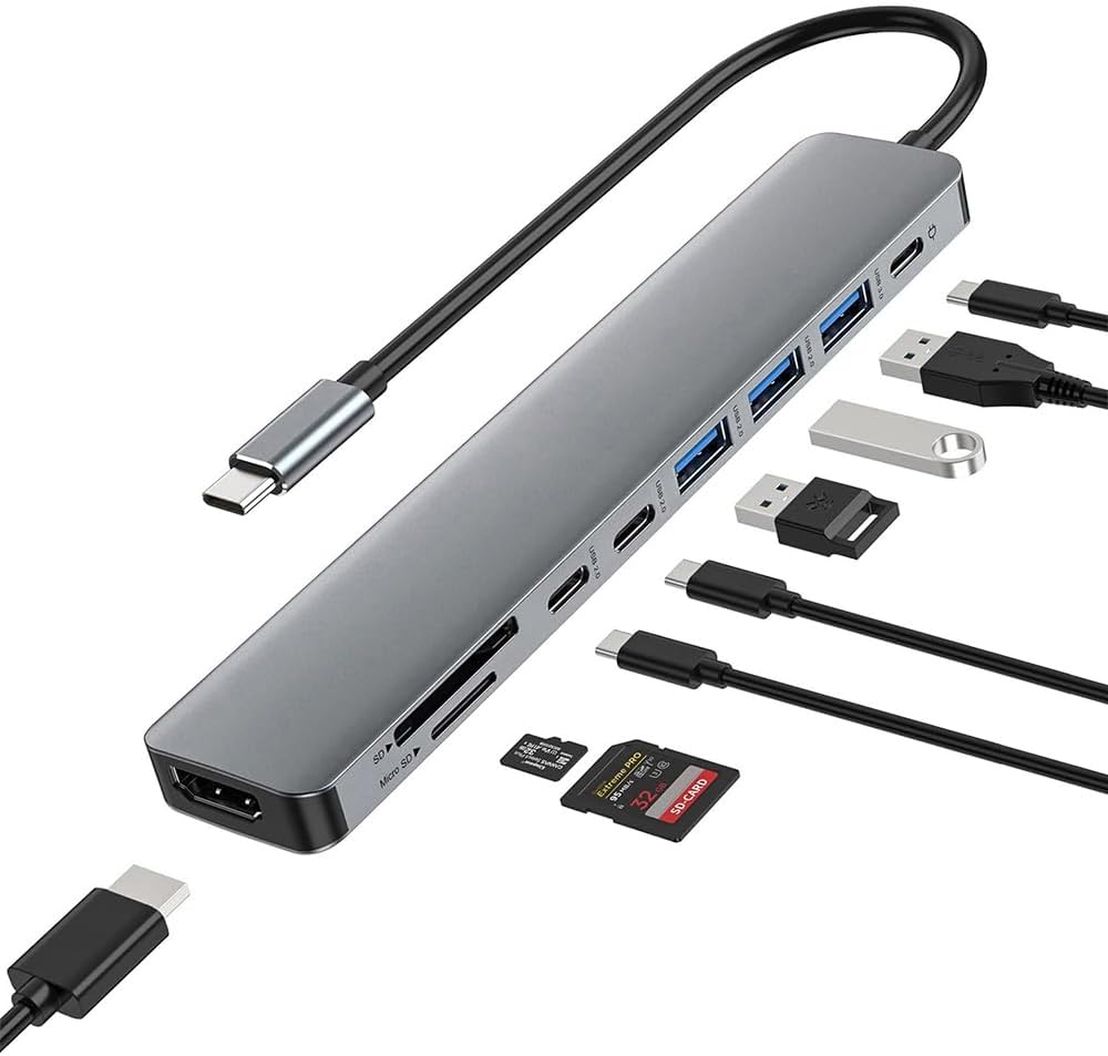 MVBOONE 9 1 4K 100W 3.0 in USB C Hub, Multiport USB C Adapter with HDMI, PD Charging, USB Port, SD/TF Card Reader, USB