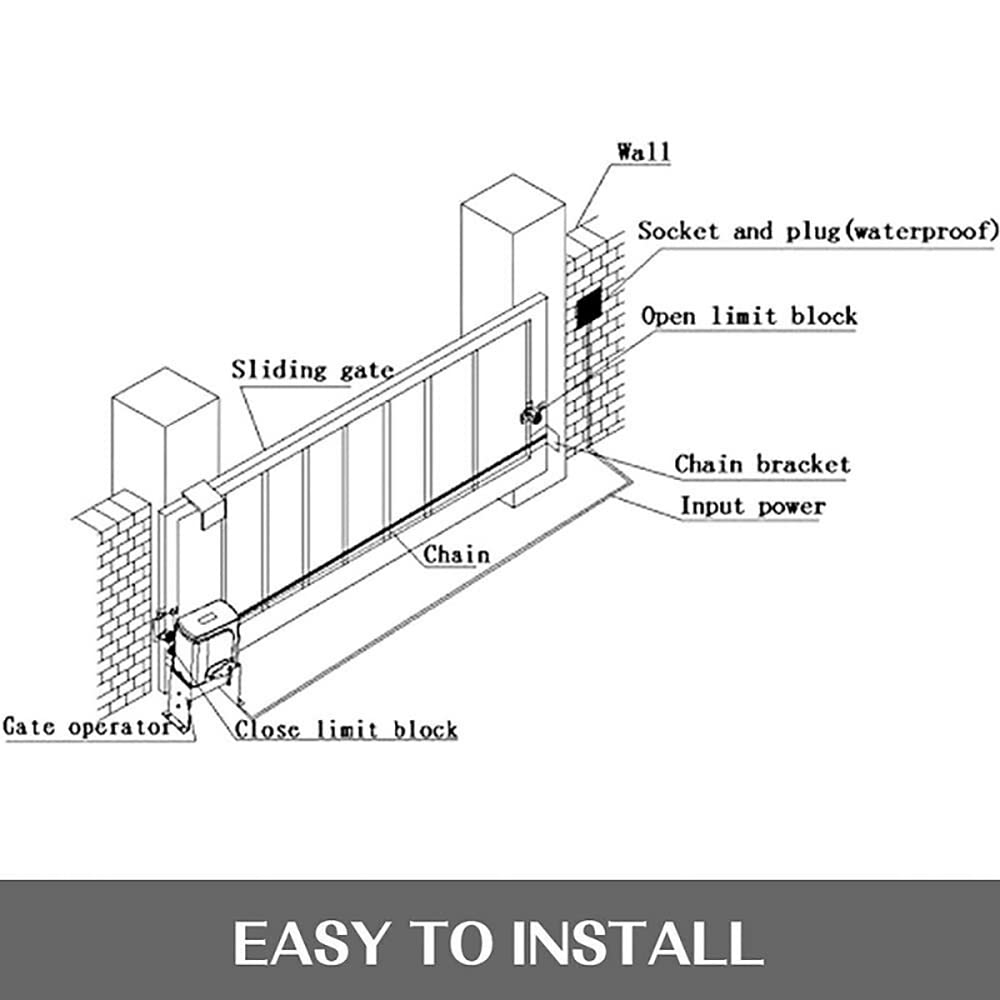 Automatic Sliding Gate Opener kit,750W Electric Rolling Driveway Slide Gate Motor,4000lb Complete Gate Openers Hardware Security System Kit with 2 Remote Controls for Sliding Gate Up to 100ft