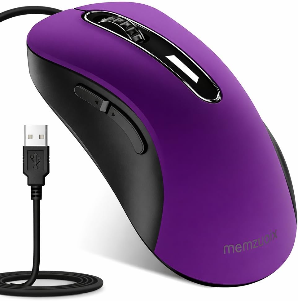 memzuoix 1400 5FT 5 Wired Mouse, USB Computer Mouse DPI Mobile Optical Mouse Ergonomic Design Computer Mice with Cord