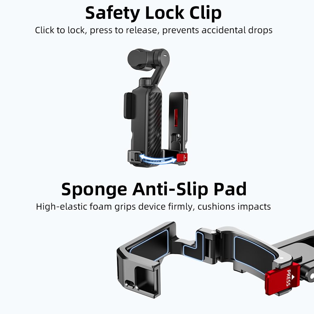 Magnetic Foldable Tripod for DJI Osmo Pocket 4/3 Accessories, Adjustable Aluminum Alloy Expansion Stand with Hidden Mantis Hook, Cold Shoe and 1/4" Screw Holes, Desktop Handheld Hanging Vlog Mount