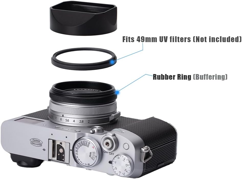 49mm X100V/X100VI (X100VI-Lens Metal Square Lens Hood (with Cap) with Adapter Ring for Fujifilm Camera Accessories