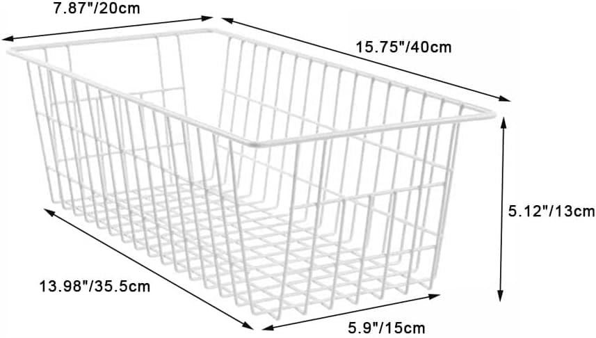 SANNO Freezer Baskets Wire Storage Baskets Bin Organizer Food, Kitchen, Basket Organizers Bins for Home, Bathroom, Closet Organization, White, 8