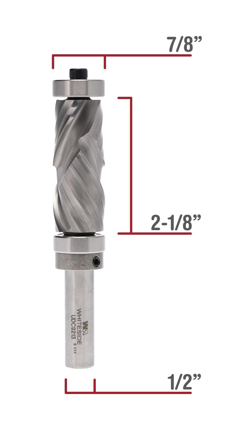Whiteside UDC9213 Ultra-Long Ultimate 2+2 Compression Router Bit: 7/8 Inch Cutting Diameter, 1/2 Inch Shank, 2-1/8 Inch Cutting Length, Combination Bearing