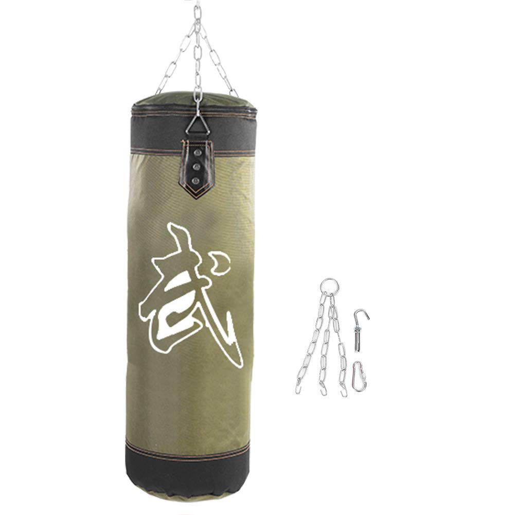 Heavy Punching Bag, Durable Training with Chain, Boxing Bag for Martial Arts, Empty 24 Inch Green for Adults Men Women Home Gym Sports