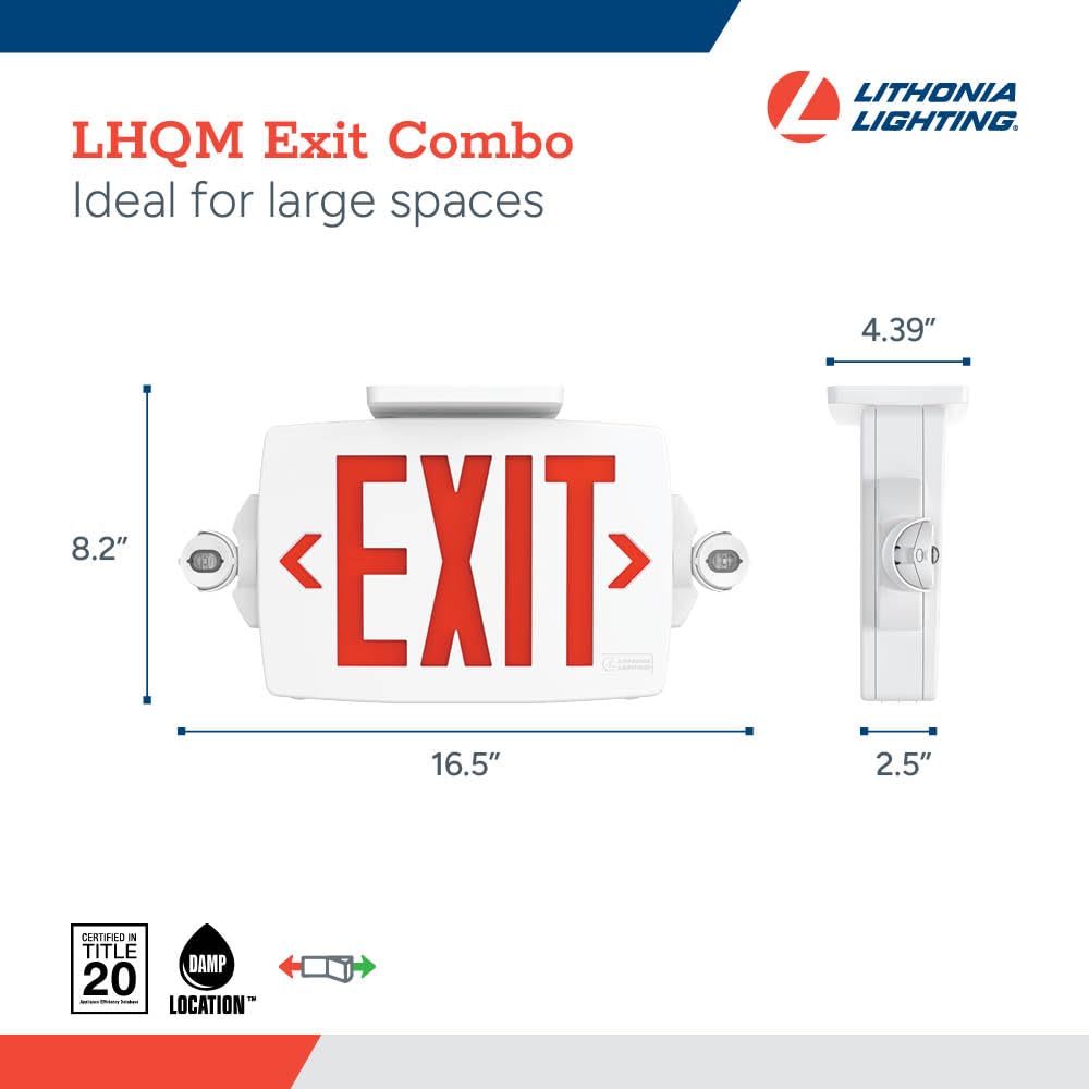 Lithonia Lighting Quantum LED Exit Sign Emergency Light Combo, Exit Sign and Emergency Lights, 2-Head Fixture, Red/Green Selectable Letters, High Output Battery, White (LHQM S W RG MVOLT HO M6)