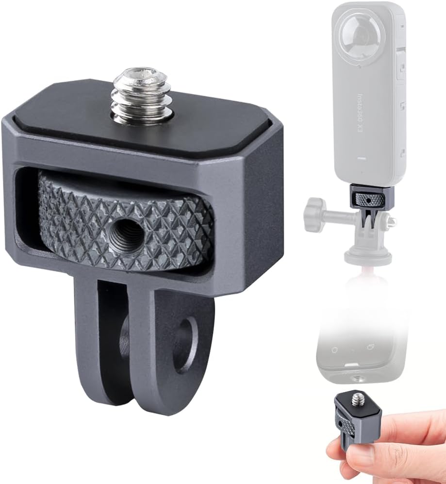 Generic 1/4" Insta360 CNC Aluminum Camera Mount Adapter - Universal GoPro DJI Tripod Converter with Locking Ring