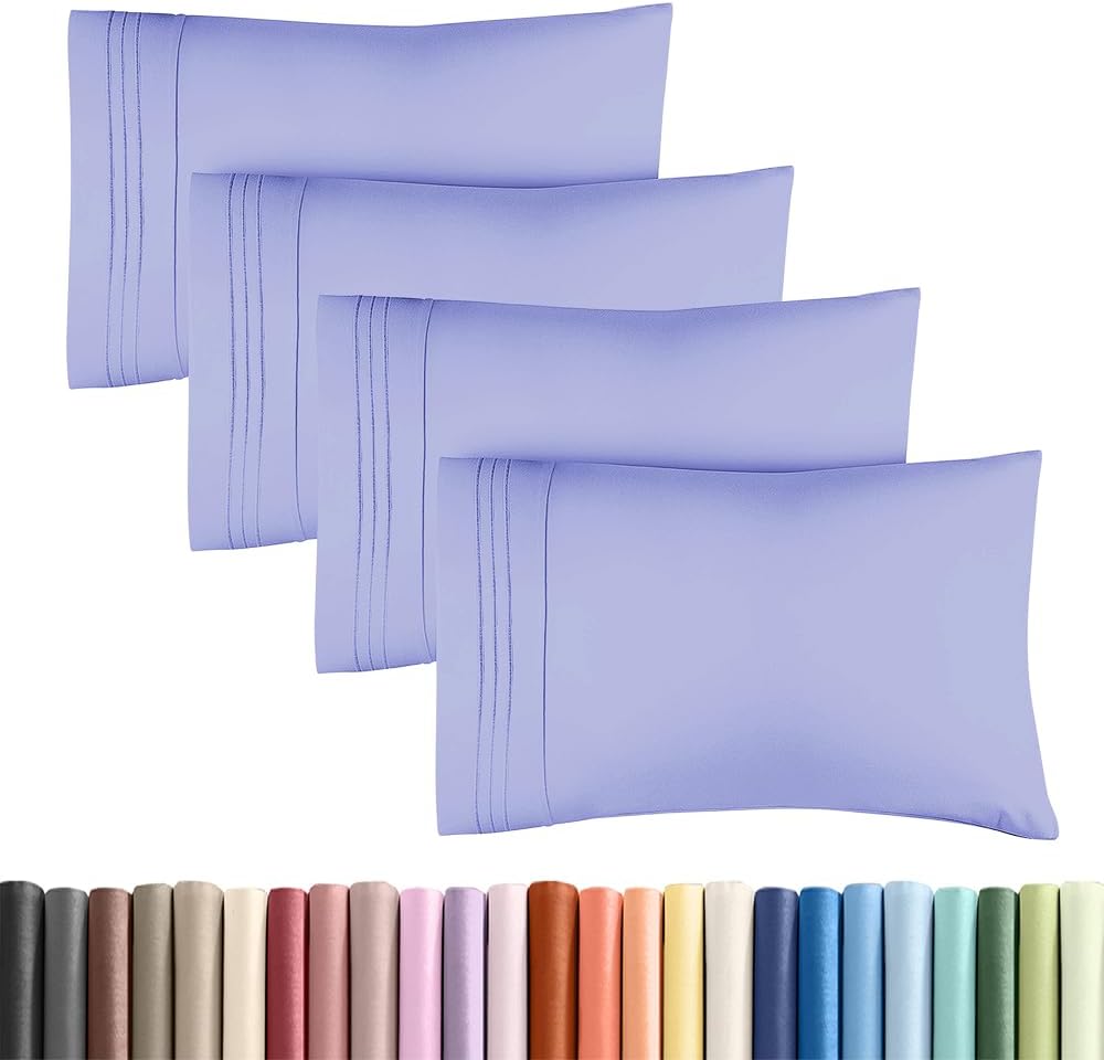 Skiennix Standard Pillow Cases Set of 4 - Ultra Soft Hotel Quality Covers - Lavender Machine Washable