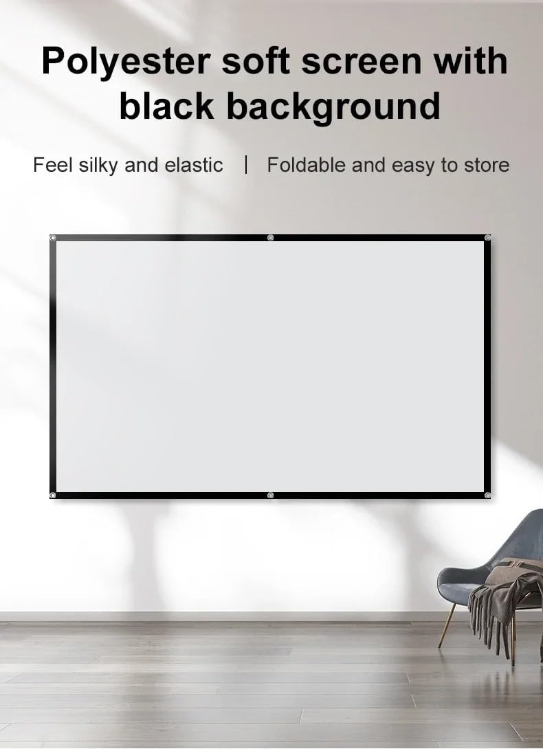 JIIPOREGJ 60-150 Inch Projection,60 Inch Projector Screen White Milk Shred Black Background Wrinkle-Free Design