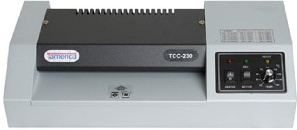 Tamerica TCC230 Professional Pouch Laminator, 9" Max. Laminating Width, Up to 26"/min Speed, 10 mil Max Pouch Gauge, Warm-Up Time 3.5-4.5 min, Reverse/Anti-Jam Mechanism, Metal Cover, Silicon Roller
