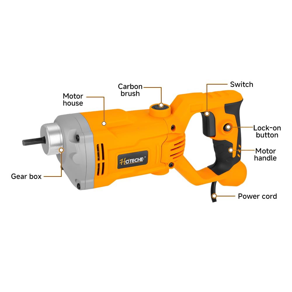 Hoteche 1200W Electric Concrete Vibrator – Handheld Power Concrete Vibration Tool with 2m Cable – for Slabs, Foundations, Driveways(Machine Only, compatible with 35mm Rod)