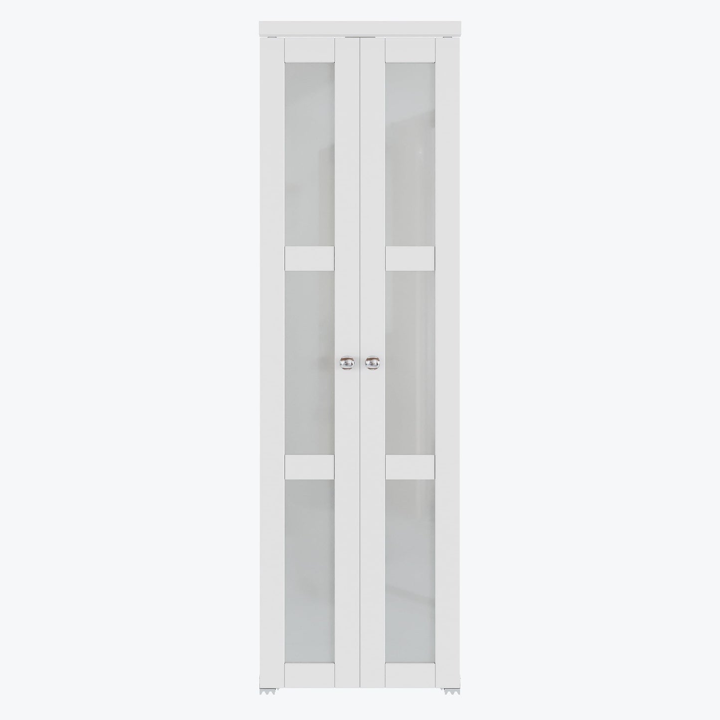 French Pivot Door for 24" x 80" Opening, Double Frosted Glass Panels with Hardware, Swing for Pantry/Laundry/Storage Room, White, Water & Scratch-Resistant Surface, Easy Install