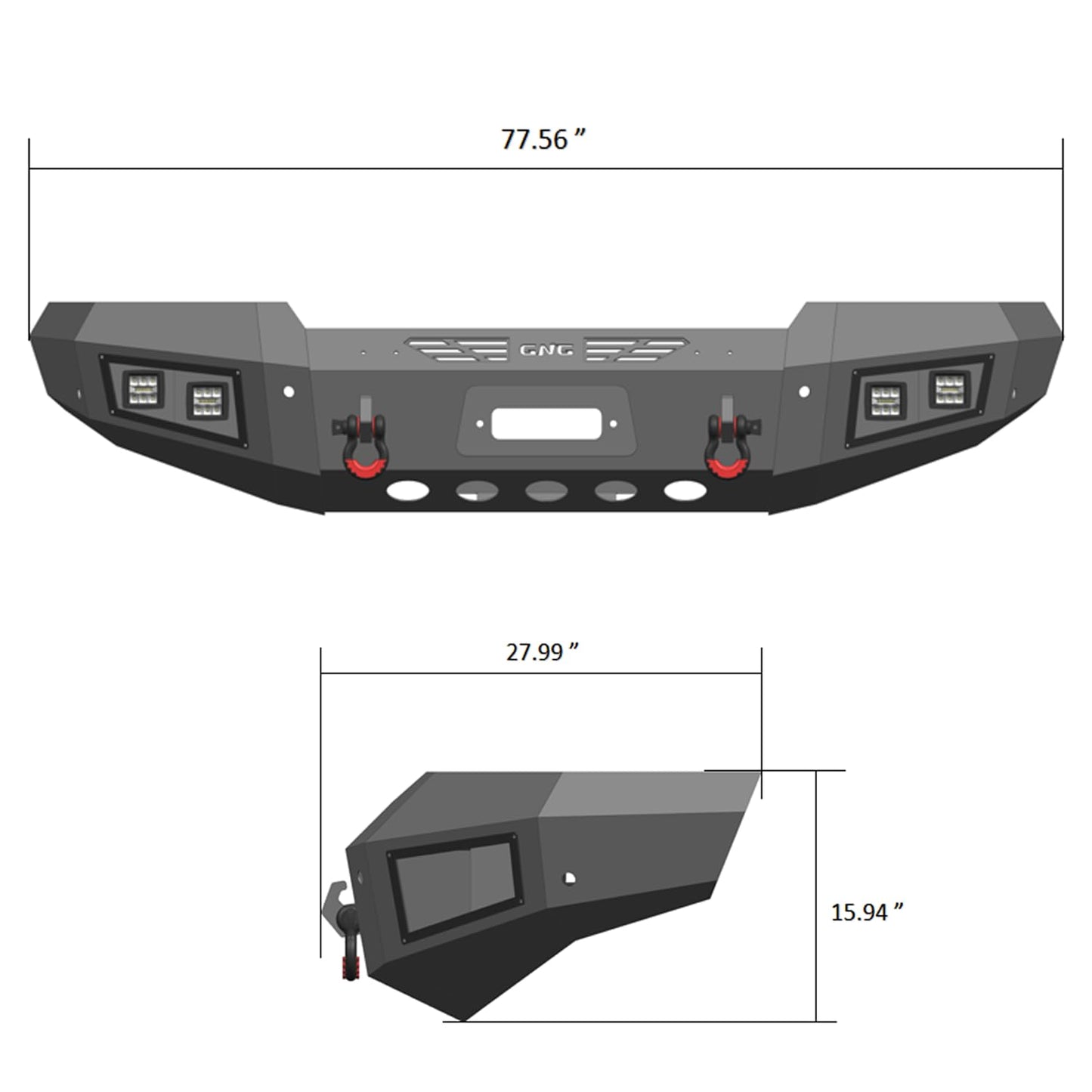 LUYWTE For 2003-2006 Chevy Silverado 1500 Steel Front Bumper With Winch Plate&Square Lights（Black Texture）