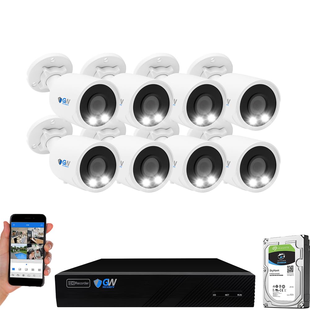 GW Security 8 Channel 12MP NVR 4K AI Face Recognition Human & Vehicle Smart Detection Security Camera System with 8 UHD 8MP 2160P Microphone PoE Outdoor/Indoor Weatherproof IP Security Bullet Camera