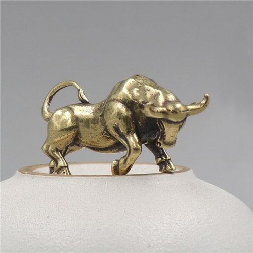 Bronze Rich Floral Design Brass Zodiac Ox Statue - Decorative 2-Piece Cow Figurine