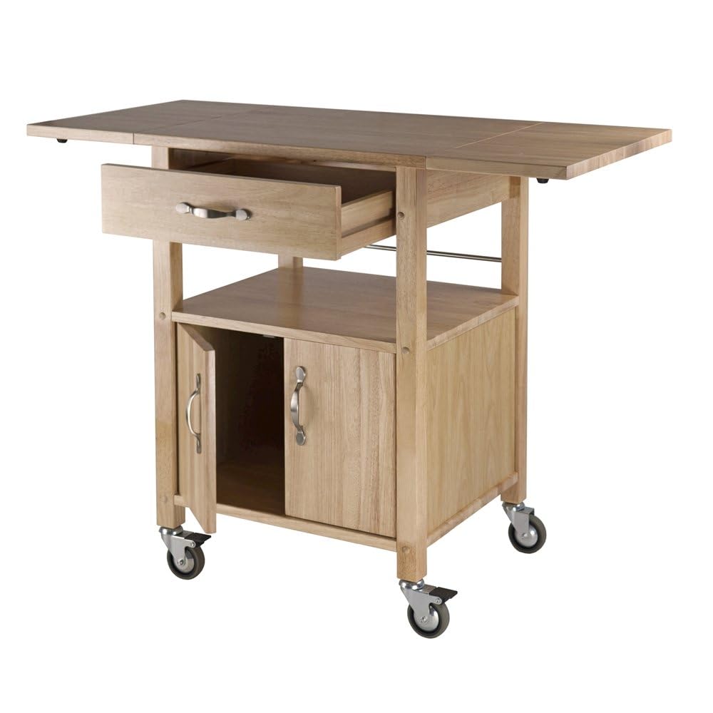 Furnifact Beech Kitchen Island on Wheels – for Small Kitchens and Dining Spaces